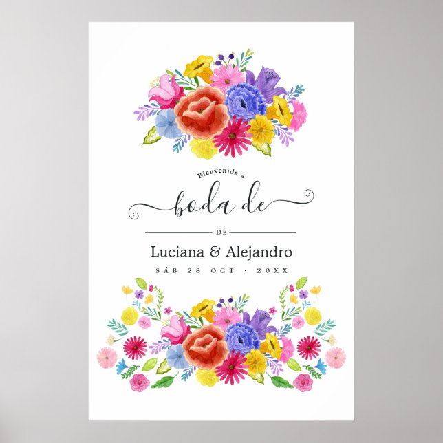 Poster Aquarelle Florale Espagne Fiesta Mariage Bienvenue (Devant)