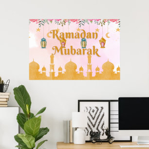 Poster Aquarelle Florale Lanternes Ramadan Moubarak Poste