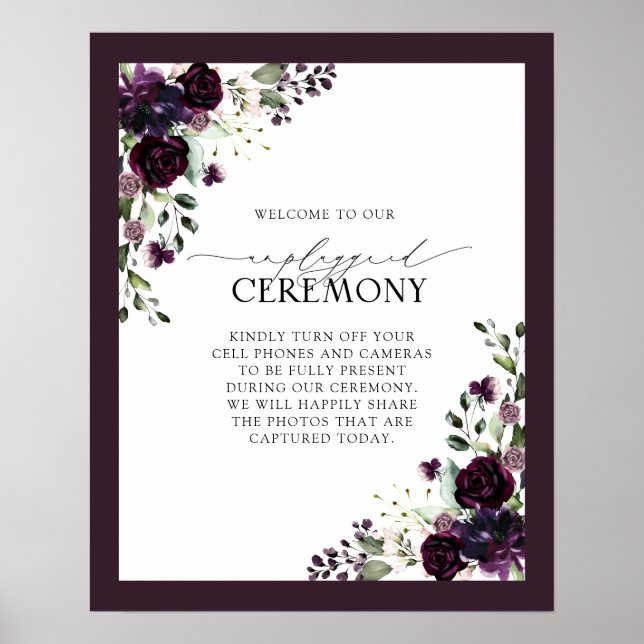 Poster Aquarelle florale mauve prune non bouchée (Devant)