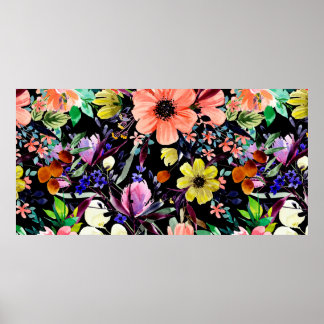 Poster Aquarelle florale motif sans couture. Différents b