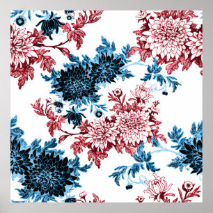 Poster Aquarelle florale sans couture motif sur fond blan