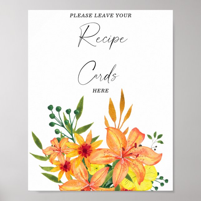 Poster Aquarelle florale Votre carte de recette ici (Devant)