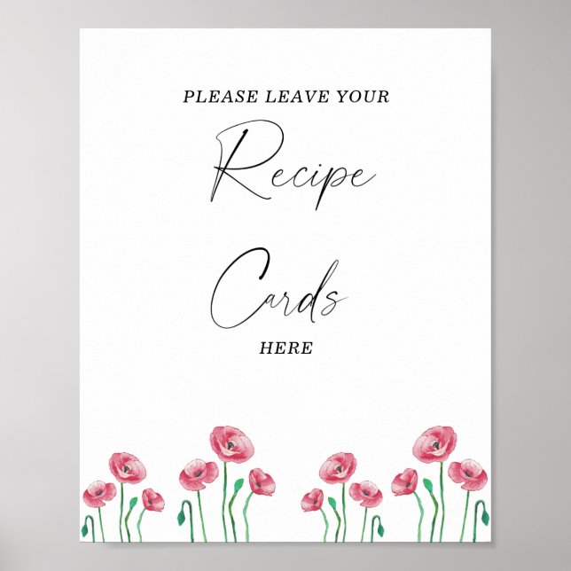 Poster Aquarelle florale Votre carte de recette ici (Devant)