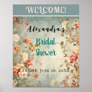 Poster Aquarelle Flore Bleu & Fête des mariées Bleue Sign