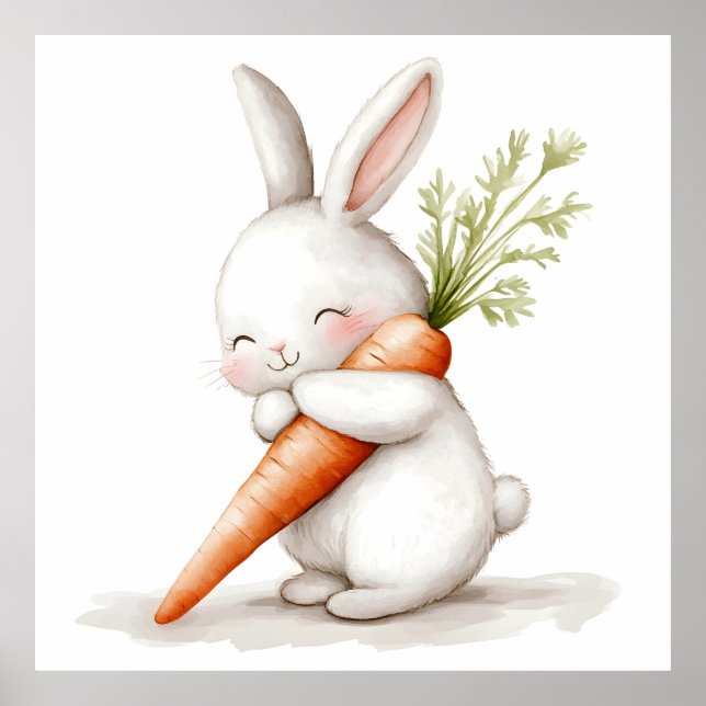Poster Aquarelle Fluffy Bunny Carrot Love (Devant)
