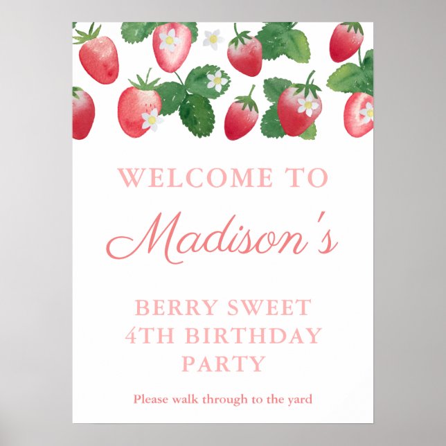 Poster Aquarelle Fraise Berry Sweet Bienvenue d'anniversa (Devant)