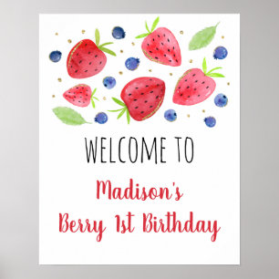 Poster Aquarelle fraise bleuet Aquarelle Bienvenue