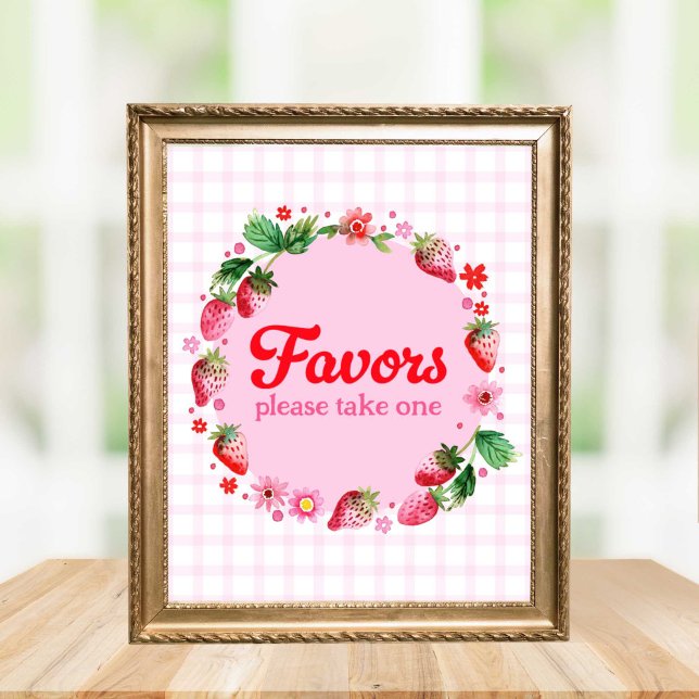 Poster Aquarelle fraise fête d'anniversaire Favoriser (Watercolor Strawberry Birthday Party Favor Poster)