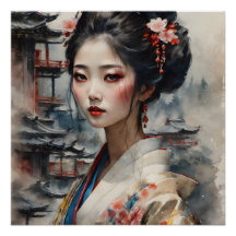 Aquarelle Geisha no 8