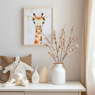 Poster Aquarelle Giraffe Mur Art Nourriture Décor
