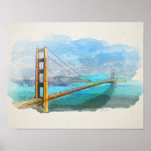 Poster Aquarelle Golden Gate Bridge San Francisco