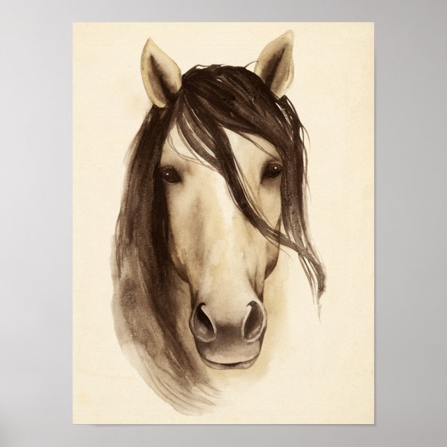 Poster Aquarelle Grange Animaux | Cheval (Devant)