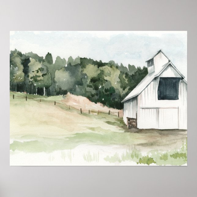 Poster Aquarelle Grange blanche (Devant)
