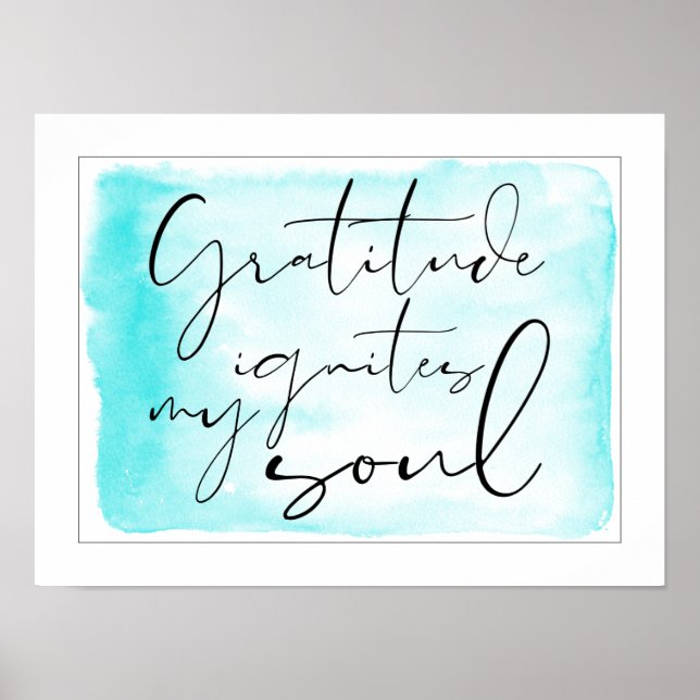 Poster Aquarelle Gratitude moderne Turquoise (Devant)