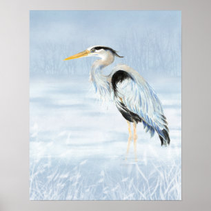 Poster Aquarelle Great Blue Heron Oiseau Art