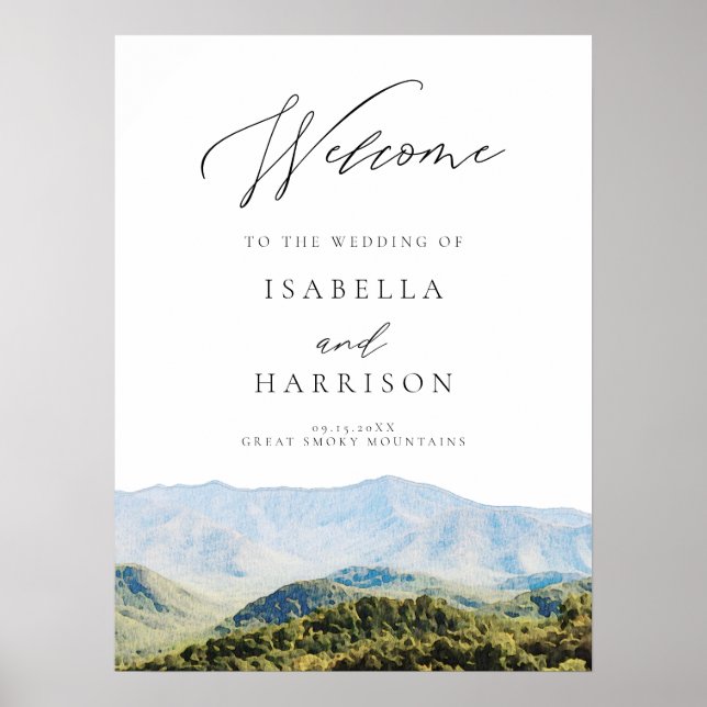 Poster Aquarelle Great Smoky Mountains Mariage Bienvenue (Devant)
