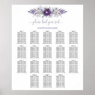 Poster Aquarelle gris argenté violet gris floral