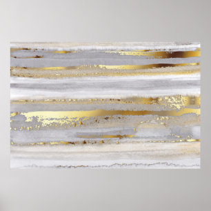 Poster Aquarelle gris et texture or de luxe