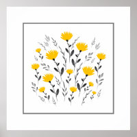 Aquarelle gris jaune moderne Motif floral