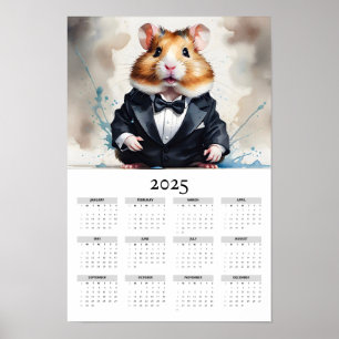 Poster Aquarelle Hamster portant Tux 2025 Calendrier mura