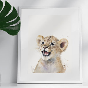 Poster Aquarelle Happy Lion Baby Nursery Jungle Safari