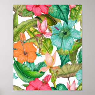 Poster Aquarelle hawaïenne tropicale Hibiscus Floral