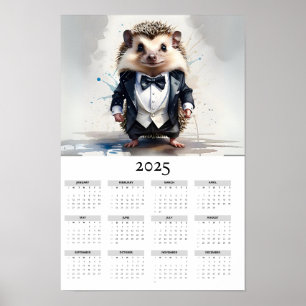 Poster Aquarelle Hérisson Tux Bow Cravate 2025 Calendrier