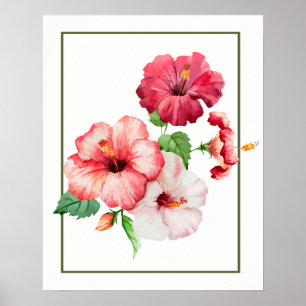 Poster Aquarelle Hibiscus Fleurs tropicales