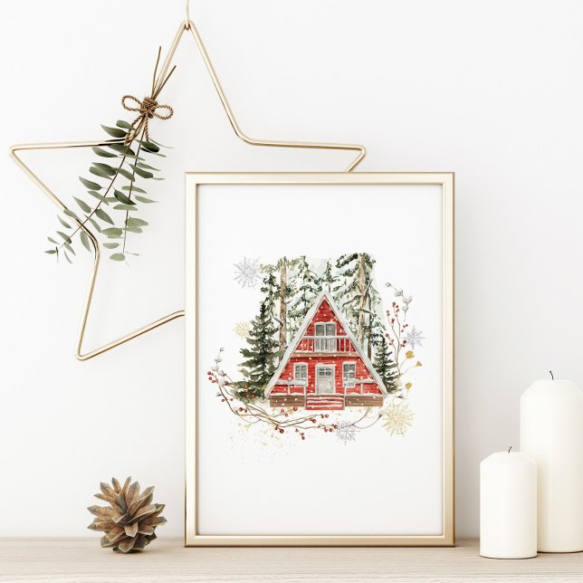Poster Aquarelle Hiver Chirtsmans de bois (Créateur téléchargé)