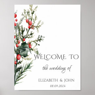 Poster Aquarelle Holly Berry Mariage
