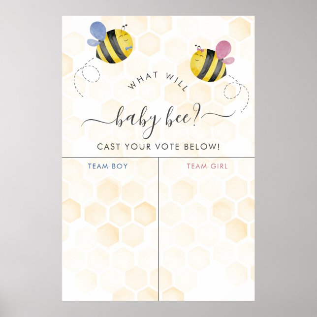 Poster Aquarelle Honey Bee Girl or Boy Gender Reveal (Devant)