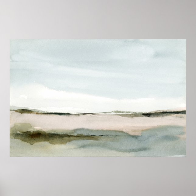 Poster Aquarelle horizontale neutre Abstraite du paysage (Devant)