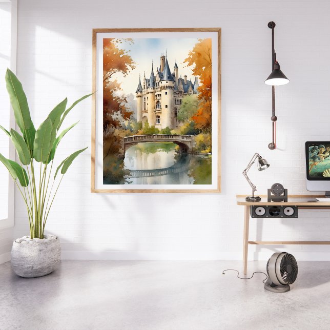 Poster aquarelle Illustration d'un château françai (Créateur téléchargé)