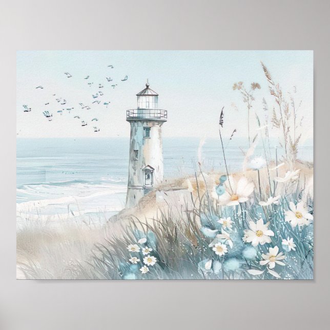 Poster aquarelle illustration phare blanc (Devant)