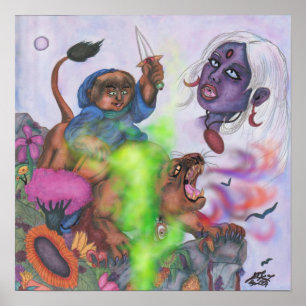 Poster Aquarelle Imaginaire Love Eros équitation Lioness 