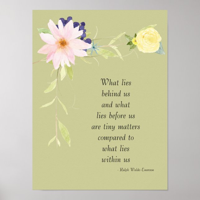 Poster Aquarelle Inspirationnelle Vert Sage Floral (Devant)