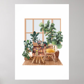 Poster Aquarelle intérieure et plante