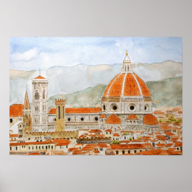 Poster aquarelle italie florence, peinture duomo (Devant)