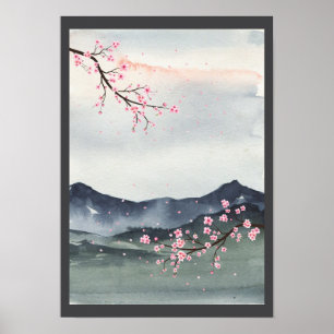 Poster Aquarelle Japon paysage