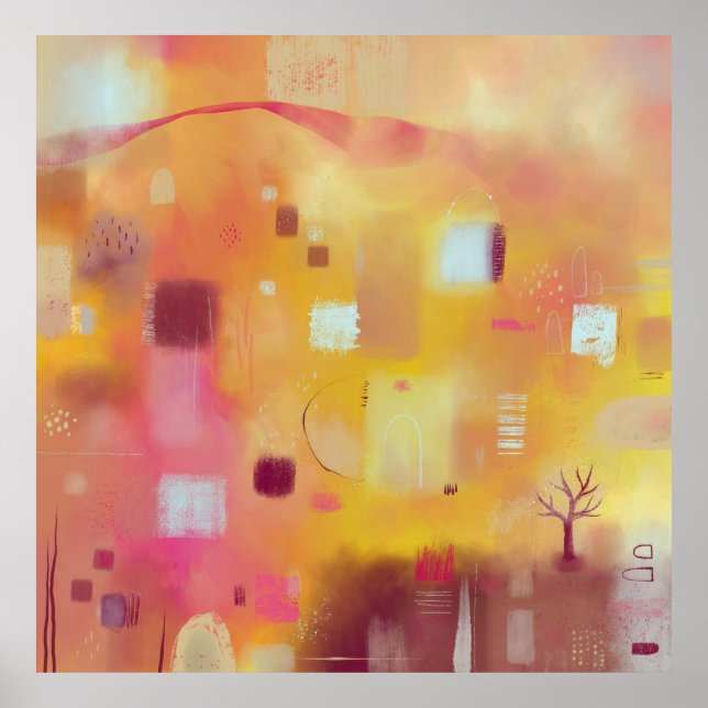 Poster Aquarelle jaune Abstraite moderne (Devant)