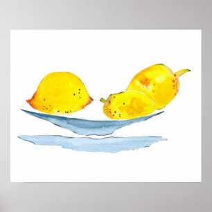 Poster Aquarelle jaune citron