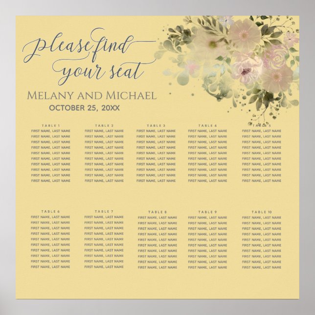 Poster Aquarelle jaune clair jaune clair boho floral tend (Devant)