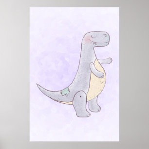 Poster Aquarelle Jouet Dinosaure Gris Cute