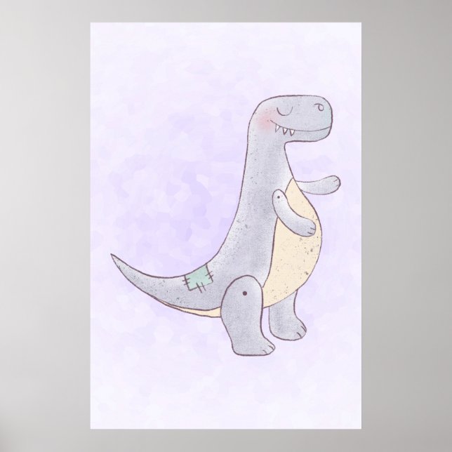 Poster Aquarelle Jouet Dinosaure Gris Cute (Devant)