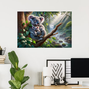 Poster Aquarelle Koala et bébé Joey dans une peinture d'a