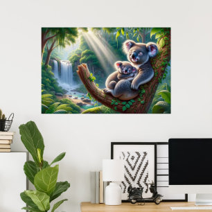 Poster Aquarelle Koala et bébé Joey dans une peinture d'a