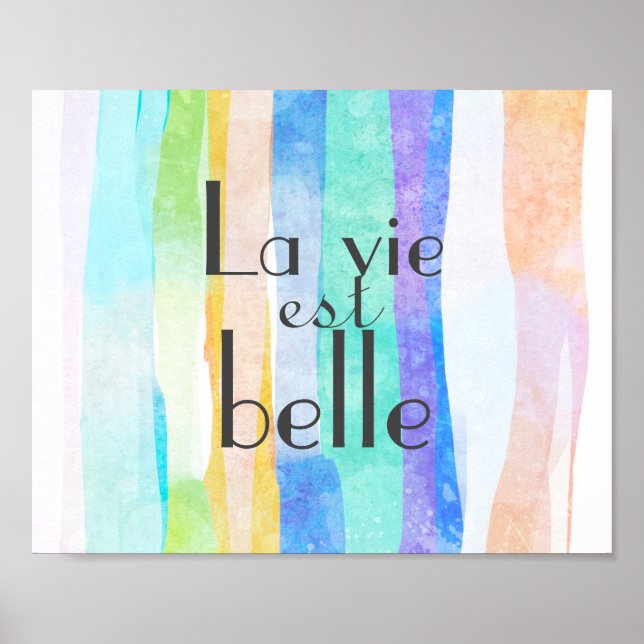 Poster aquarelle la vie est belle français mot art (Devant)