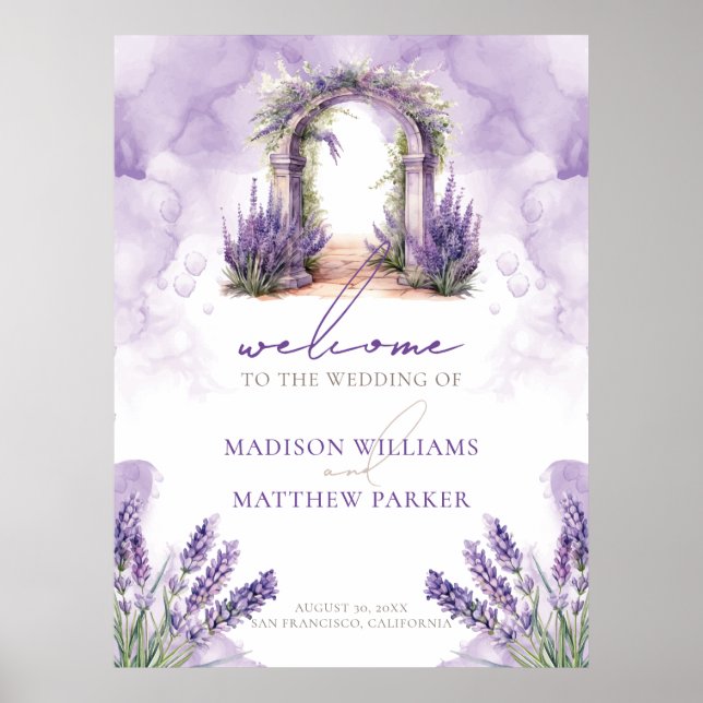 Poster Aquarelle Lavande Jardin Mariage Bienvenue (Devant)