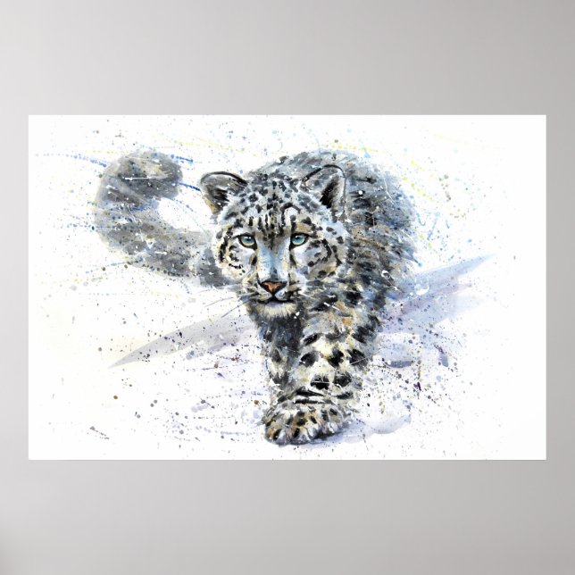 Poster Aquarelle léopard des neiges (Devant)