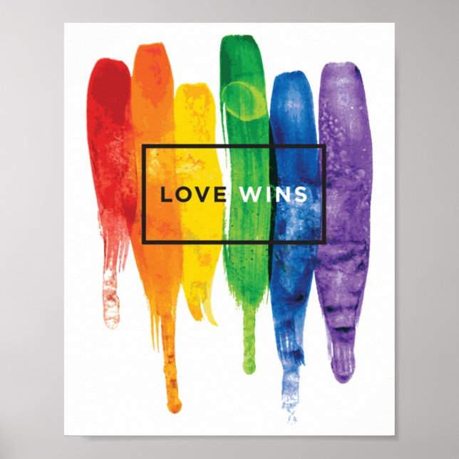 Poster Aquarelle LGBT L'amour gagne Rainbow Paint Typogra (Devant)